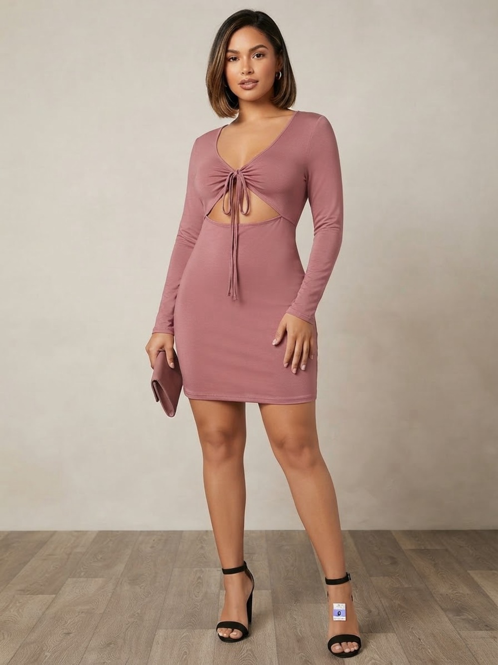Tie-Front Cutout Mini Dress in Dusty Rose